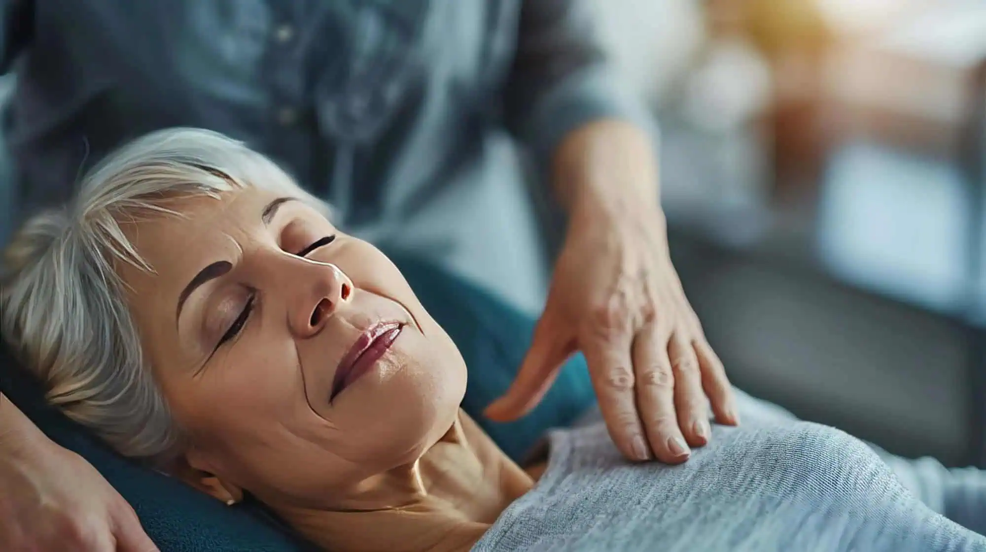 A Old Aged Woman Lying in Aesthetic Clinic for Wrinkle Relaxers Treatment in Santee, CA