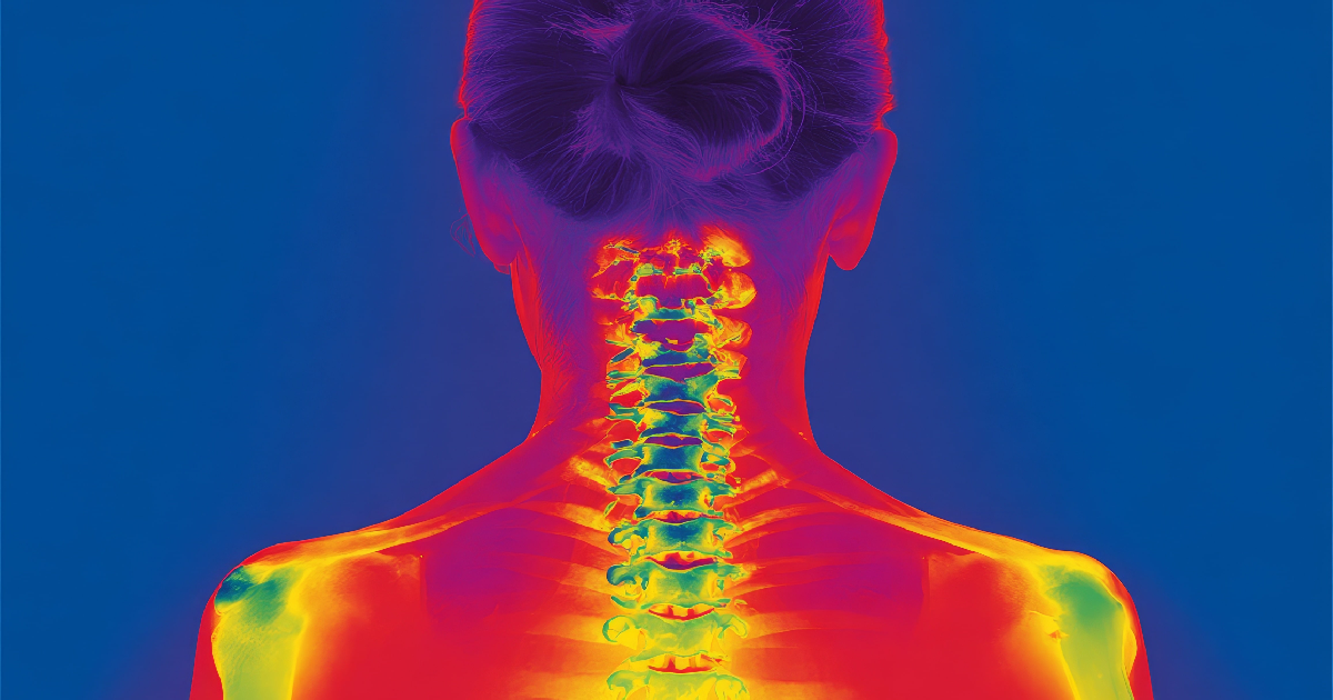A thermography scan of female back showing full spine and joint inflammation in Santee, CA